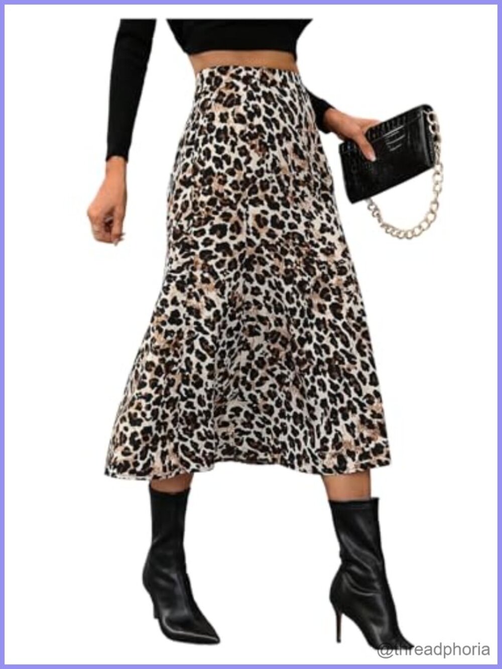 Leopard Print High Waisted A Line Flared Midi Skirt
